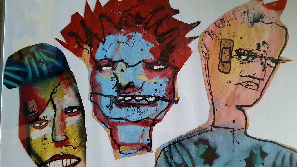Herman Brood, mixed media, 3 koppen kopen? Bied vanaf 950!