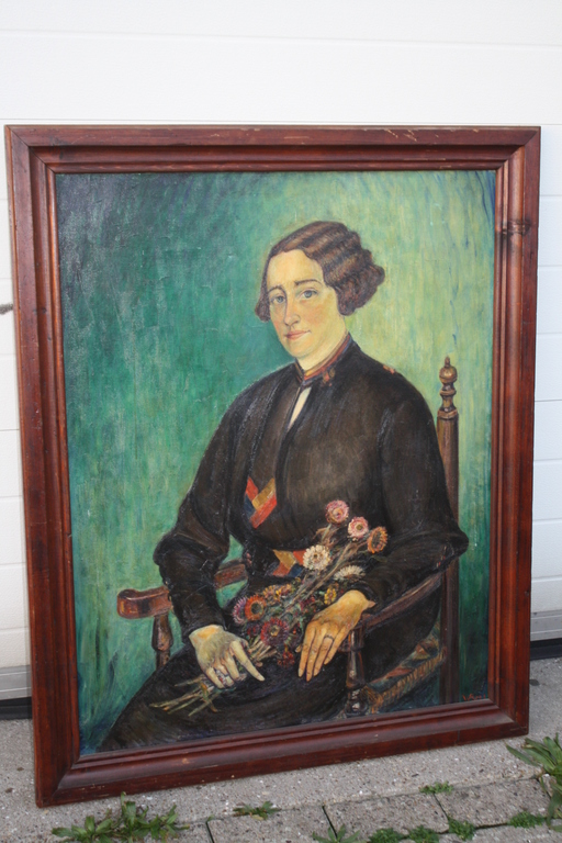 WILLEM REES - GROOT PORTRET VROUW MET BLOEMEN - NAIVE KUNST HAARLEM kopen? Bied vanaf 75!