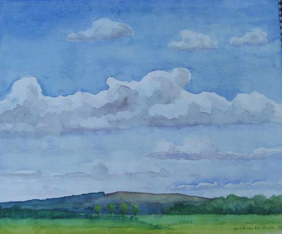 Corrie Van Der Baan Twee maal aquarel,Landschap met bomen en Heuvellandschap kopen? Bied vanaf 1!