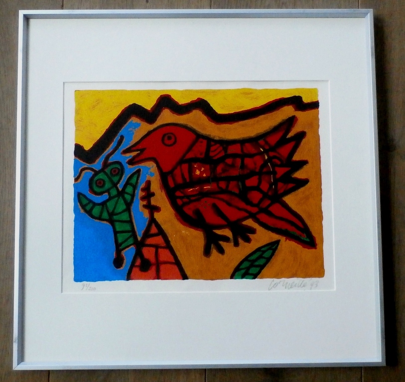 Corneille - ingelijste zeefdruk: Oiseau - 1993  verkocht voor € 235!