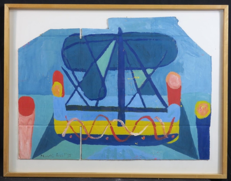 Meertje Kaal: Gemengde techniek op karton, Odysseus boot - Ingelijst kopen? Bied vanaf 35!