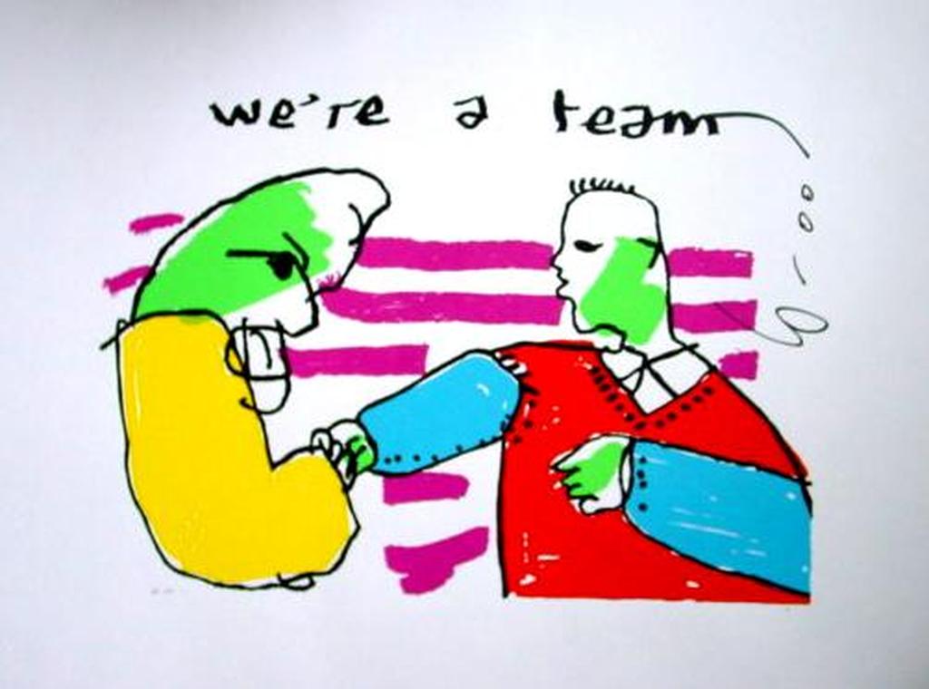 HERMAN BROOD, grote gelimiteerde en handgesigneerde zeefdruk 'We're a team' kopen? Bied vanaf 1!