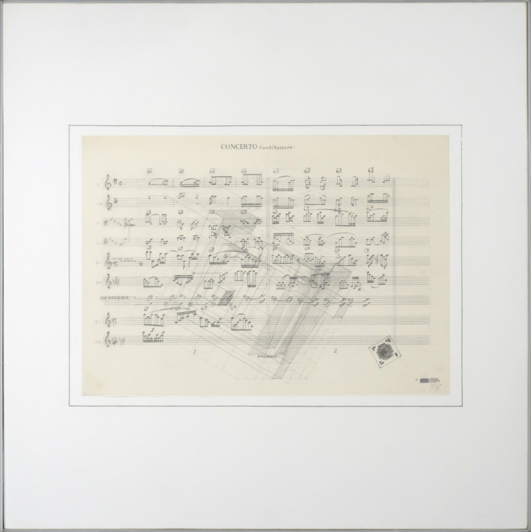 Wim Smits: Collage van potlood op papier, Concerto d'architecture - Ingelijst verkocht voor € 100!