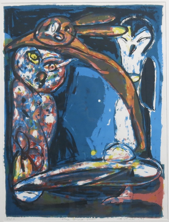 Anton Vrede: Zeefdruk, Blue spirit... - Ingelijst kopen? Bied vanaf 35!