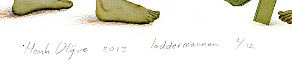 Henk Olijve, acryl, inkt en potlood op papier, Laddermannen kopen? Bied vanaf 25!