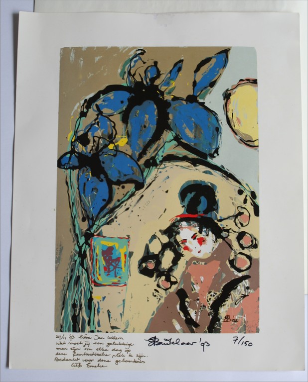 Emeke Buitelaar - lithografie - gesigneerd - 1993 - met boodschap gericht aan .. kopen? Bied vanaf 20!