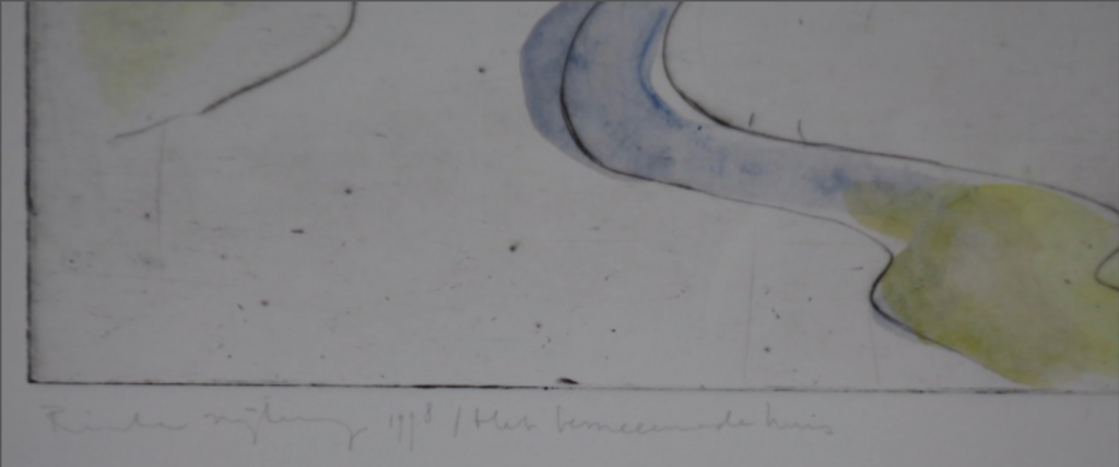 Rinke Nijburg: Handbeschilderde ets, Het besneeuwde huis kopen? Bied vanaf 35!