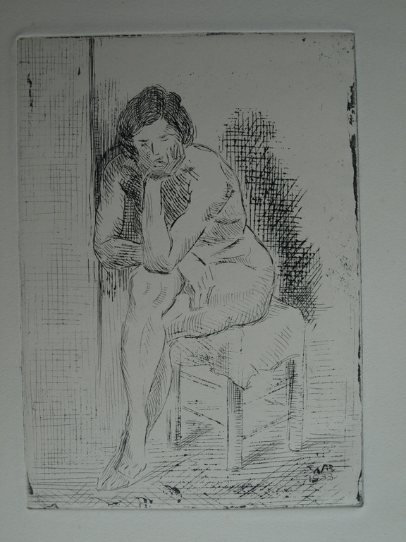 Gesigneerd: WB : Ets , Naakte vrouw op stoel - 1933 kopen? Bied vanaf 1!