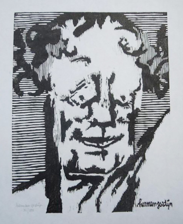 Herman Gordijn: portret van een man - houtsnede, 1985 verkocht voor € 80!