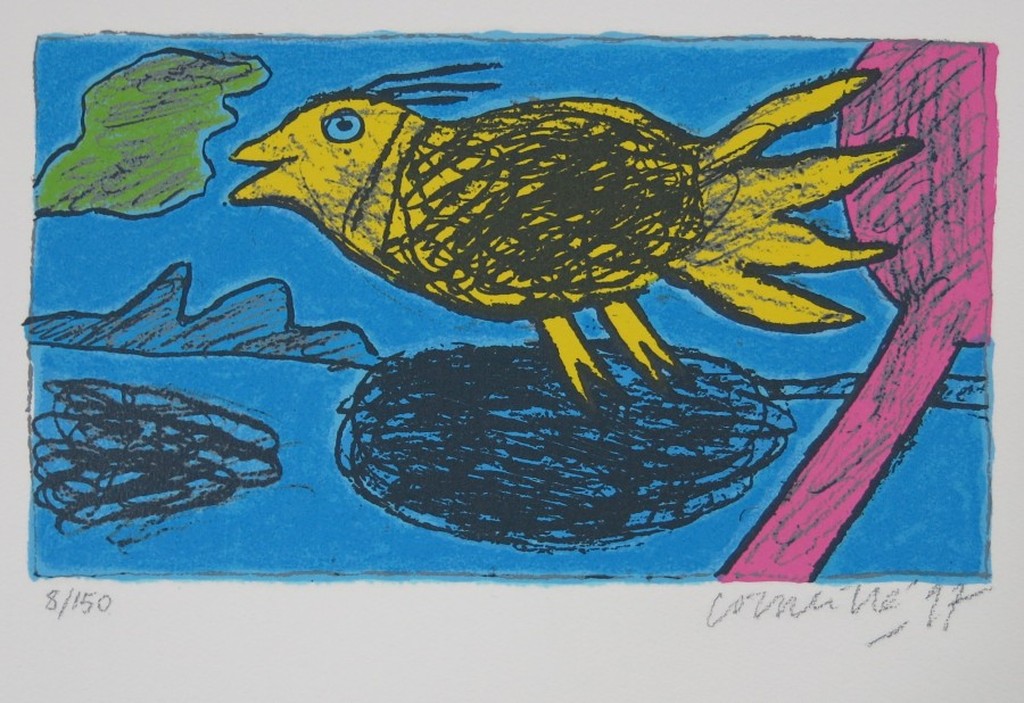 Corneille: Zeefdruk, Z.T. gele vogel kopen? Bied vanaf 70!