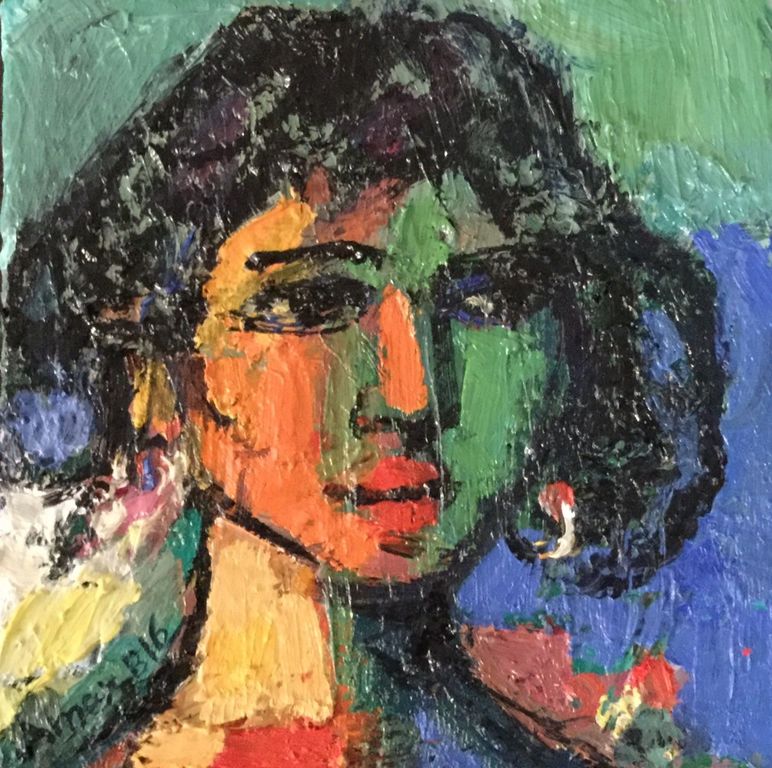 Amer Bader: vrolijk meisje, olie op canvas kopen? Bied vanaf 115!