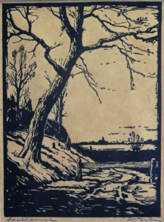 Ed Jeska: houtsnede Boschrand, circa 1930 kopen? Bied vanaf 1!
