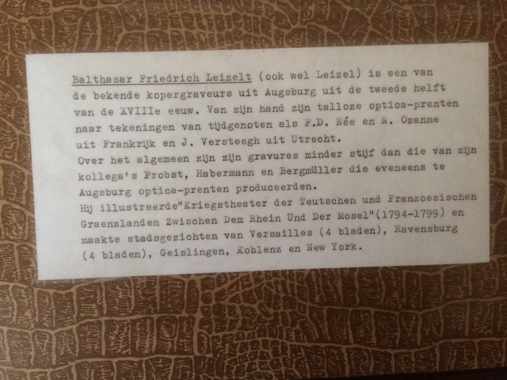 Balthasar Friedrich Leizel - ACHTTIENDE EEUWSE GEKLEURDE OPTICA MET UTRECHTS STADSGEZICHT kopen? Bied vanaf 95!