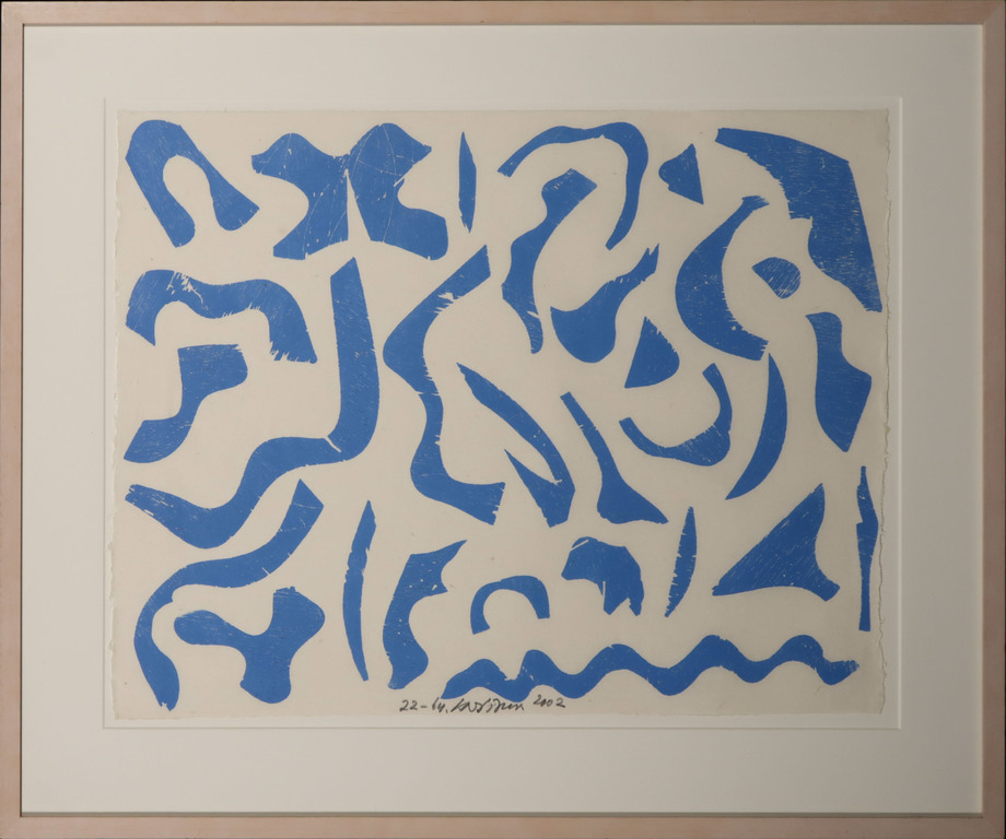 Carel Visser: Houtsnede op Japans papier, Z.T. (Blauw) - Ingelijst kopen? Bied vanaf 100!