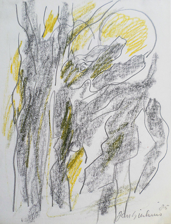 Jan Sierhuis - Fantasiefiguren bij volle maan, tekening met potlood en krijt kopen? Bied vanaf 100!