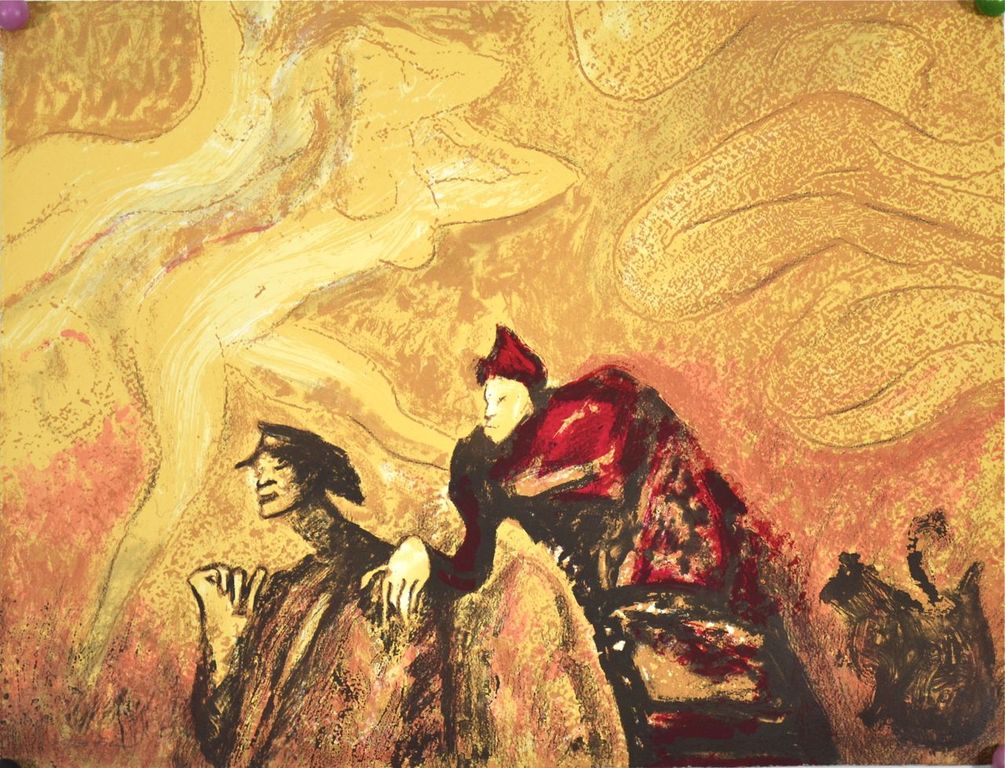 Luis Filcer: Litho. Figuur in het rood. verkocht voor € 50!