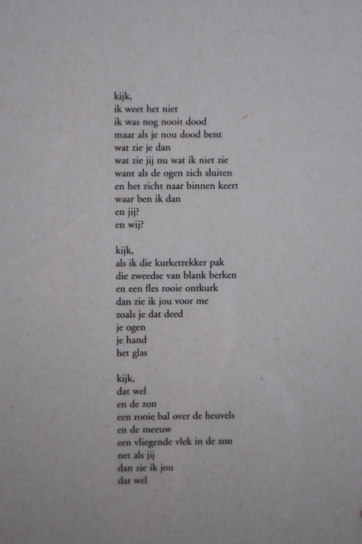 Cees Andriessen: Lino op Rijstpapier, Gedicht: Kijk, ik weet het niet- Ingelijst kopen? Bied vanaf 20!