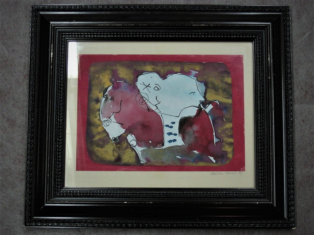 Mooi Naief Abstract Aquarel "Man en Paard" van Miriam Hommes (1961-)  kopen? Bied vanaf 1!