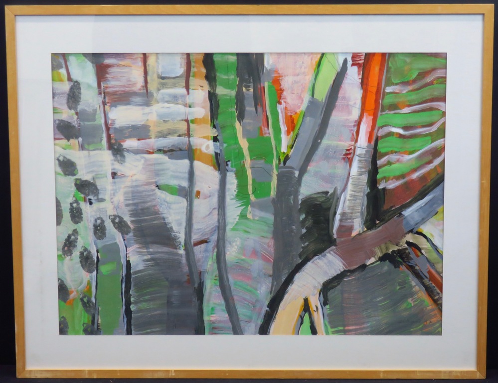 Arhan Gunermengi: Acryl op papier, Zonder titel 10 (berkenbos) -Ingelijst kopen? Bied vanaf 35!