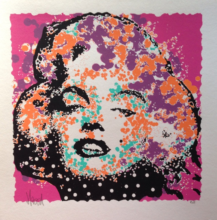 AD VAN HASSEL - handgesigneerde zeefdruk: Marilyn Monroe Paars kopen? Bied vanaf 1!