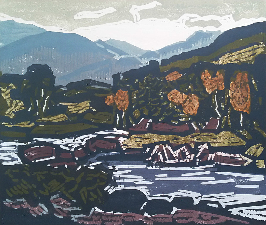 Hein Stork - Landschap, linosnede verkocht voor € 70!