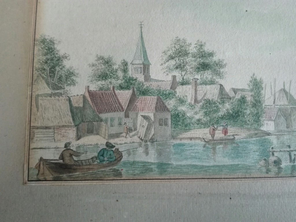Destree J.J., Aquarel gesigneerd rechtsonder, Dorp aan de rivier 1857 kopen? Bied vanaf 30!