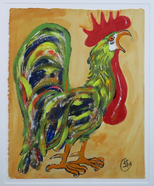 Hans Stoevenbelt: Gemengde techniek op papier, Haan - Ingelijst kopen? Bied vanaf 40!