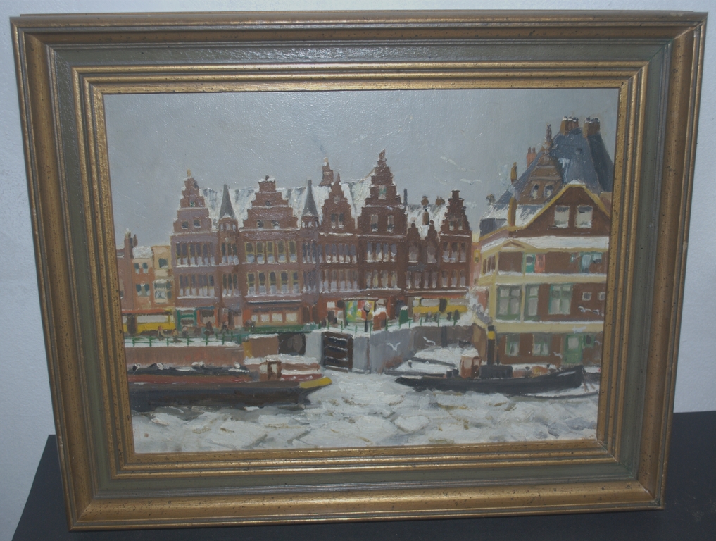 Amsterdam, winter op de gracht - olieverf - ingelijst kopen? Bied vanaf 35!