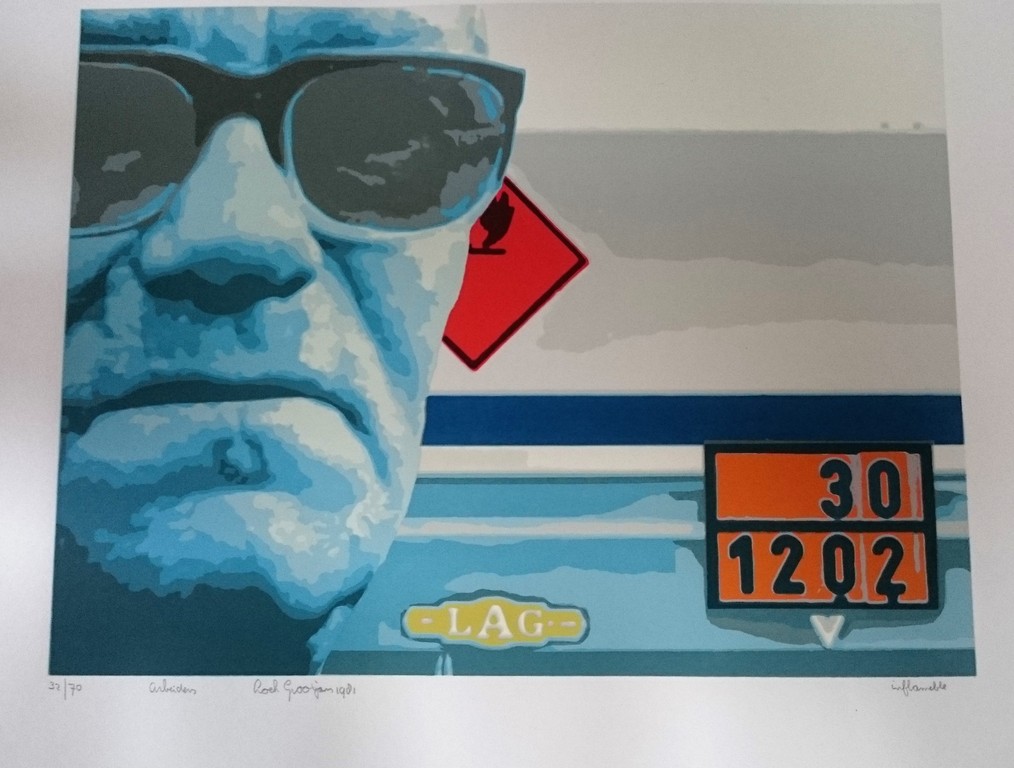 Loek Grootjans, zeefdruk, Inflameble verkocht voor € 35!