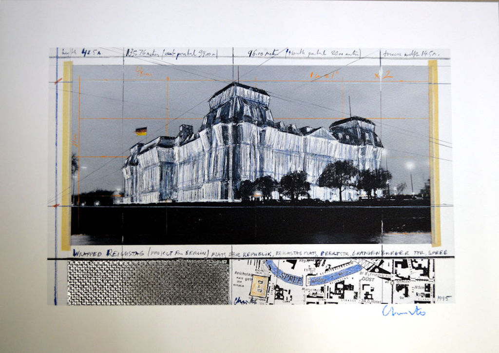 Christo- Reichstag- grote litho met foliedruk 70 x 50 cm . handgesigneerd verkocht voor € 390!