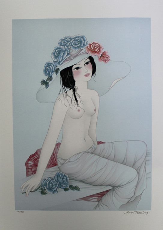 MARA TRAN LONG  Gr Litho   NU AUX ROSES BLEUES   Handgesigneerd kopen? Bied vanaf 35!