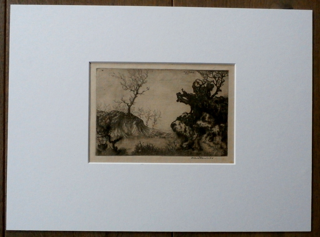 Arend Hendriks - ets: landschap - 1923 verkocht voor € 40!