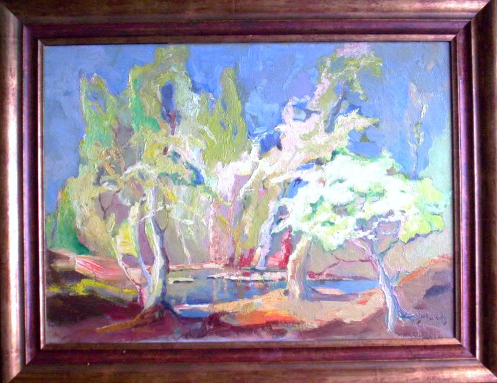 Jaap de Ruig.1909-1992. Bosven in landschap. verkocht voor € 150!