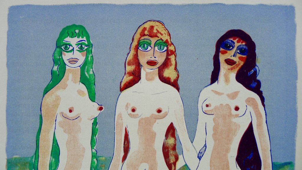 Kees van Dongen,Houtgravure ,'Les Femmes colombes', 1955, 1001 nacht kopen? Bied vanaf 35!