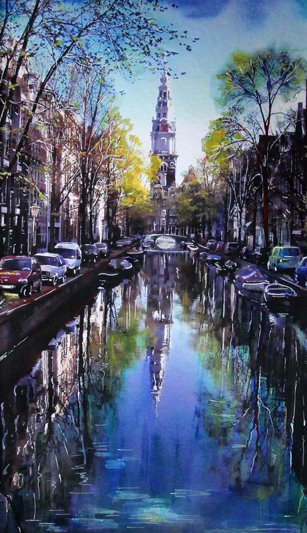 Elena Polyakova: Acrylverf , Zuiderkerk in Amsterdam verkocht voor € 65!