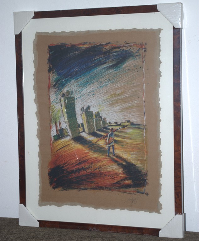 Zeefdruk opl.160 ex--Man met schilderspalet--Nieuw ingelijst kopen? Bied vanaf 20!