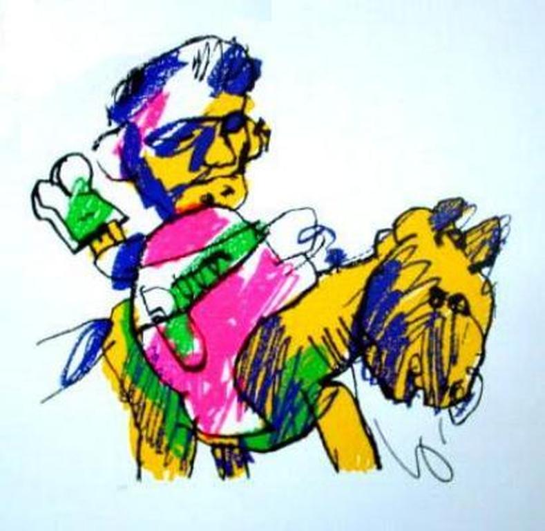 Zeefdruk van Herman Brood - Man op paard (groot) Handgesigneerd verkocht voor € 95!