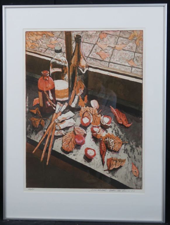 Marcel Schellekens: Ets, 3 flessen / 3 kwasten - Ingelijst verkocht voor € 80!