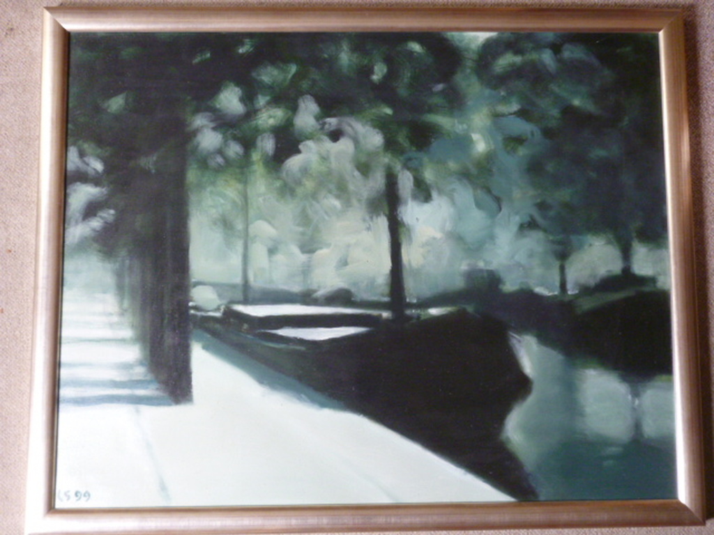 Leon Spierenburg - olieverf - Gracht met schuiten in de winter verkocht voor € 595!