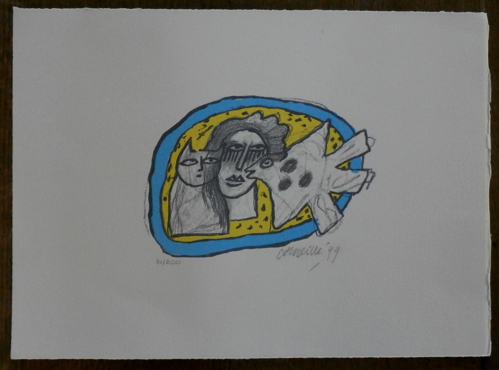 Corneille - zeefdruk: Chat, Femme et Oiseau - 1999 kopen? Bied vanaf 99!