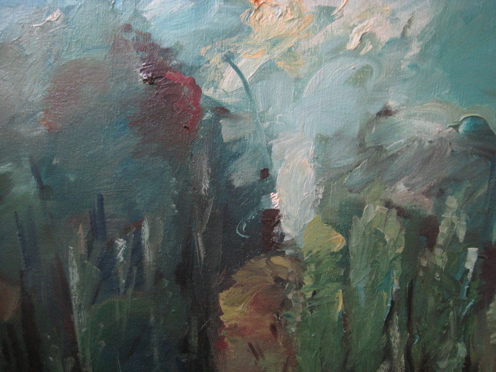 1229 GROOT 1965 expressionistisch olieverf "huis in bomenlandschap" gesigneerd  kopen? Bied vanaf 1!