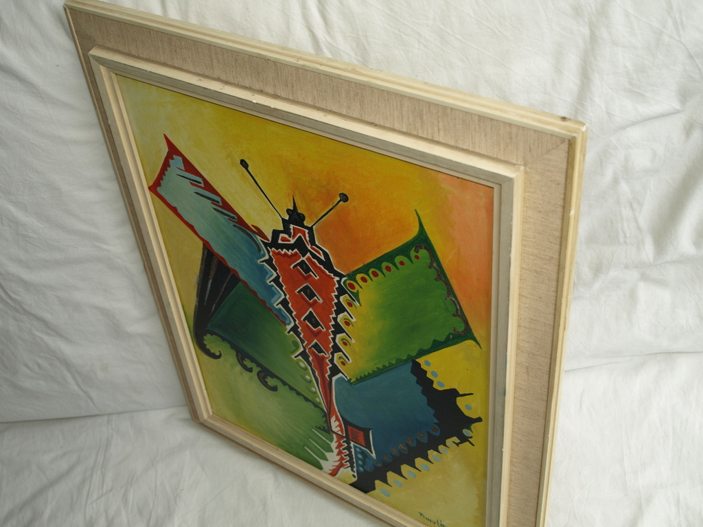 TOON VAN LIESHOUT – Acryl op canvas – ‘Vlinder’ – Gesigneerd & ingelijst    kopen? Bied vanaf 1!