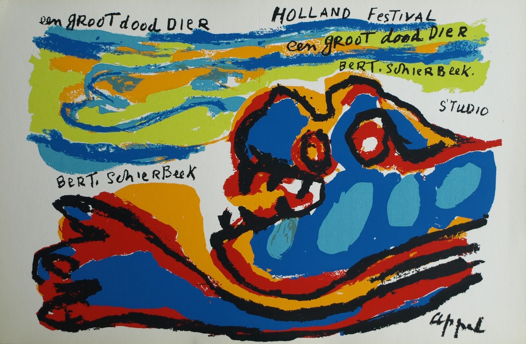 Karel Appel : Zeefdruk , Een groot dood dier – Holland Festival 1963  verkocht voor € 80!