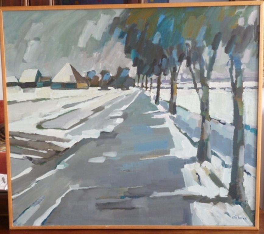 Bob Immink - olieverf - Noordhollands landschap in de winter verkocht voor € 250!