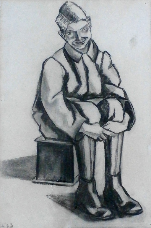 Lou Loeber - Houtskooltekening: zitten jongen op stoof - 1923 kopen? Bied vanaf 295!
