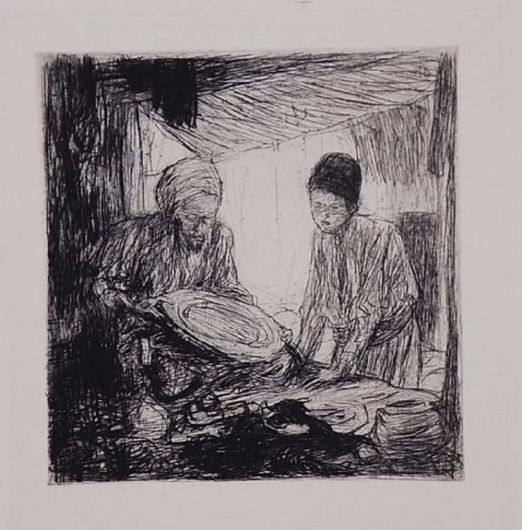 Marius Bauer: Ets In den Bazaar uit 1891 verkocht voor € 35!