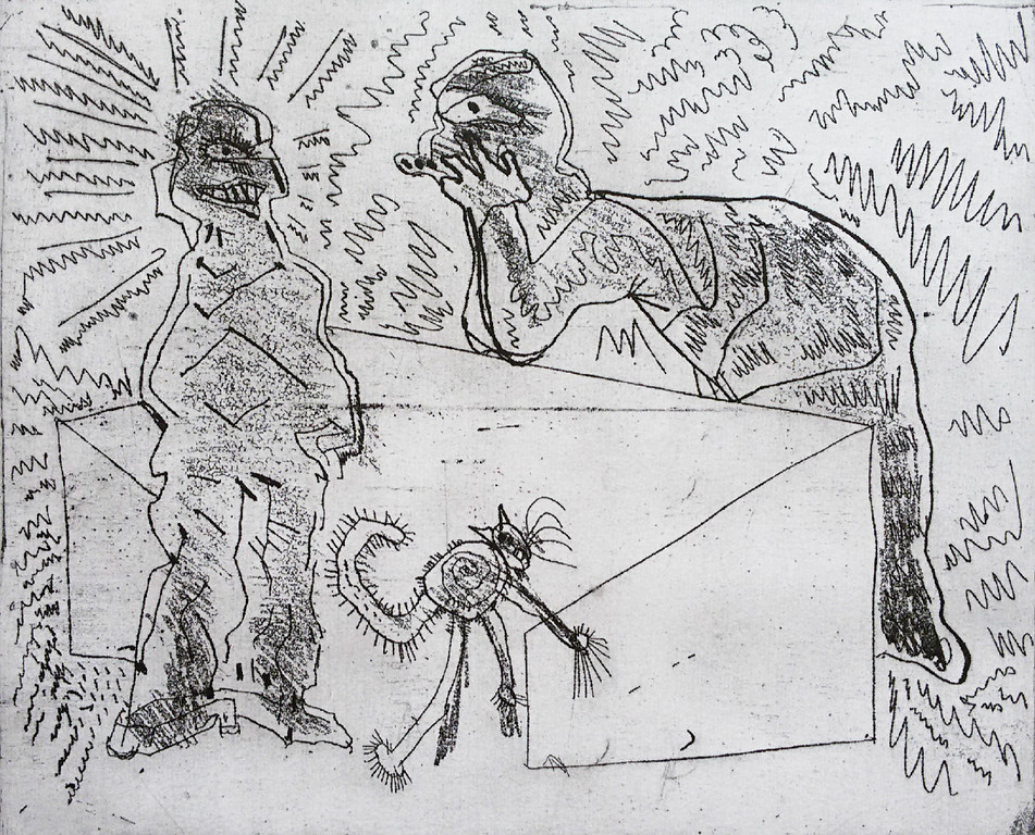 Lucebert - Personen met kat, ets verkocht voor € 275!