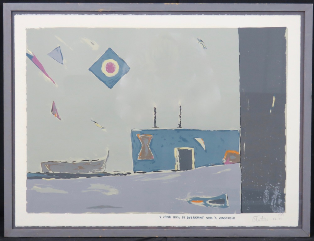 Erik Toebosch: Zeefdruk, 't Land aan de overkant - Ingelijst kopen? Bied vanaf 1!