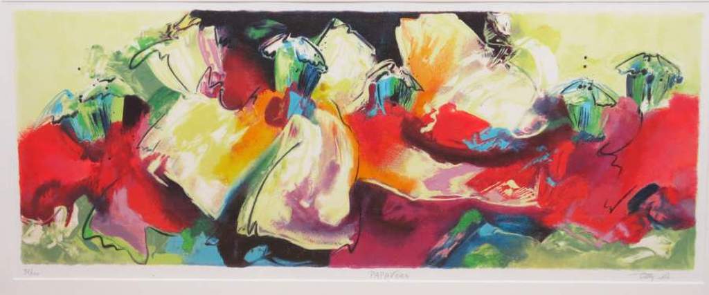 Tilly Wils: Zeefdruk, Papavers - Ingelijst (bijzonder formaat) verkocht voor € 110!