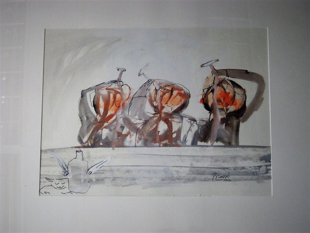 Leuke grote Aquarel "de wijnproeverij" van de Gooise schilder René Broné (1944-) kopen? Bied vanaf 1!